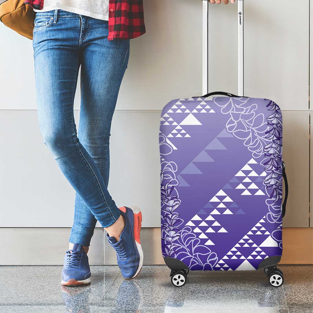 Hawaii Lavender Kapa Luggage Cover Vintage 'Ohe Kāpala Motifs Mix Plumeria Leis