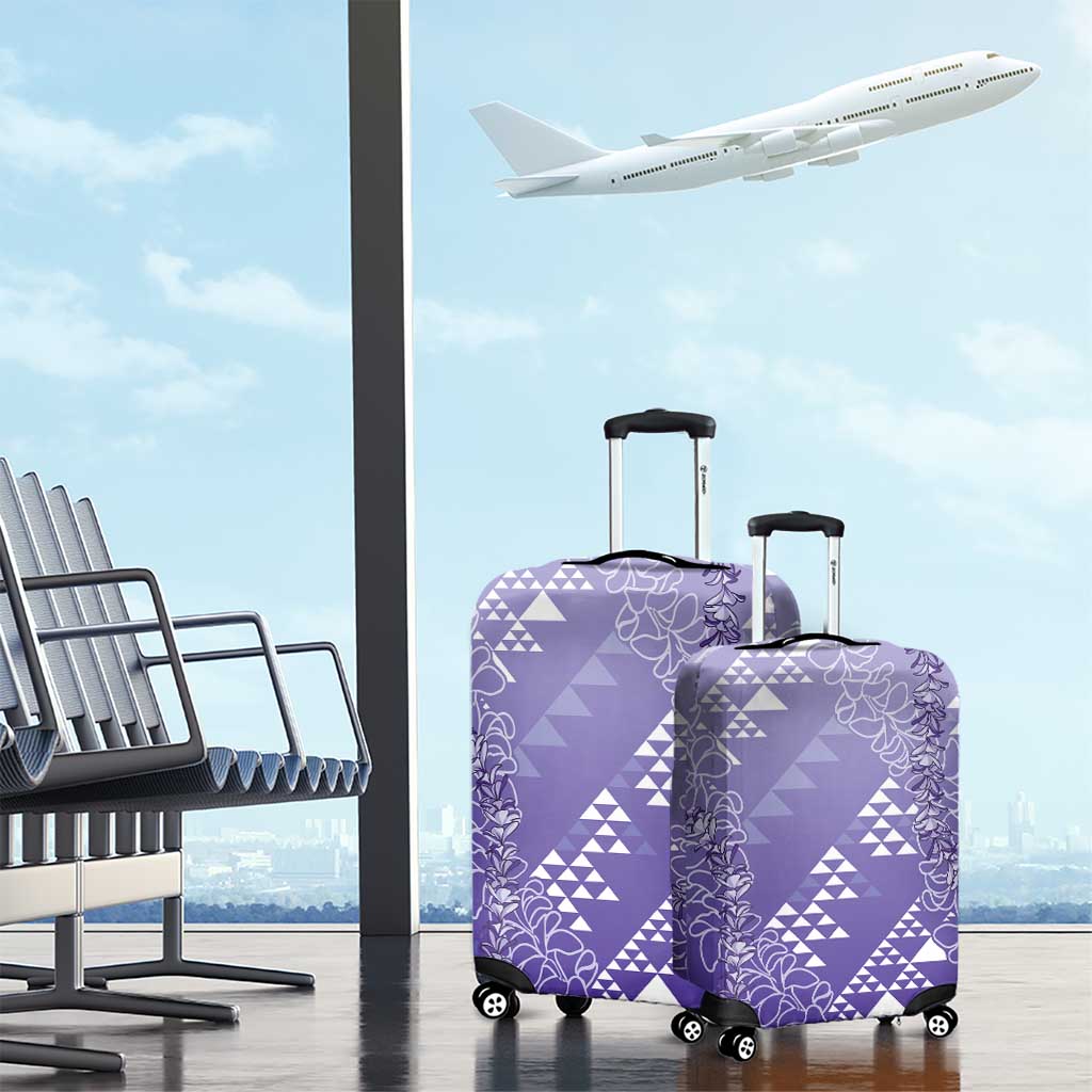 Hawaii Lavender Kapa Luggage Cover Vintage 'Ohe Kāpala Motifs Mix Plumeria Leis
