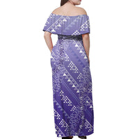 Hawaii Lavender Kapa Off Shoulder Maxi Dress Vintage 'Ohe Kāpala Motifs Mix Plumeria Leis