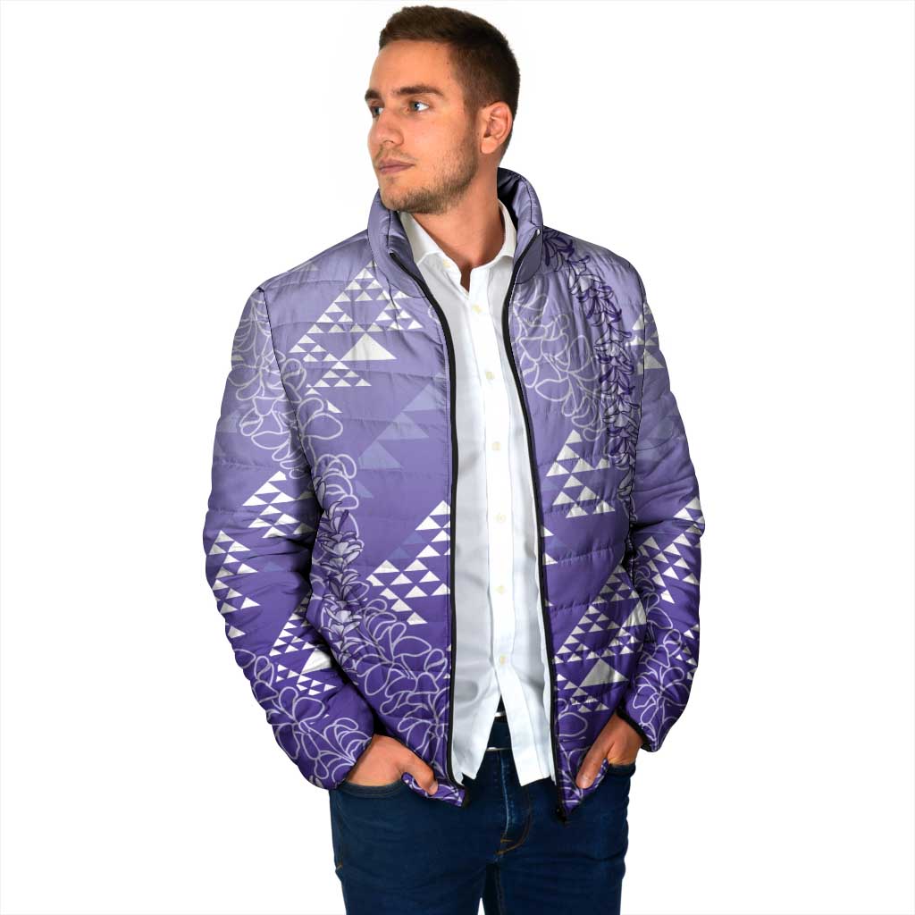 Hawaii Lavender Kapa Padded Jacket Vintage 'Ohe Kāpala Motifs Mix Plumeria Leis