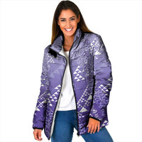 Hawaii Lavender Kapa Padded Jacket Vintage 'Ohe Kāpala Motifs Mix Plumeria Leis