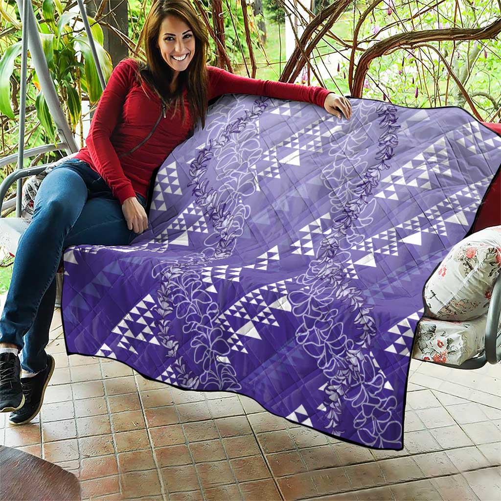 Hawaii Lavender Kapa Quilt Vintage 'Ohe Kāpala Motifs Mix Plumeria Leis