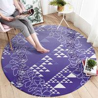 Hawaii Lavender Kapa Round Carpet Vintage 'Ohe Kāpala Motifs Mix Plumeria Leis