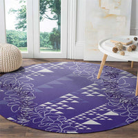 Hawaii Lavender Kapa Round Carpet Vintage 'Ohe Kāpala Motifs Mix Plumeria Leis