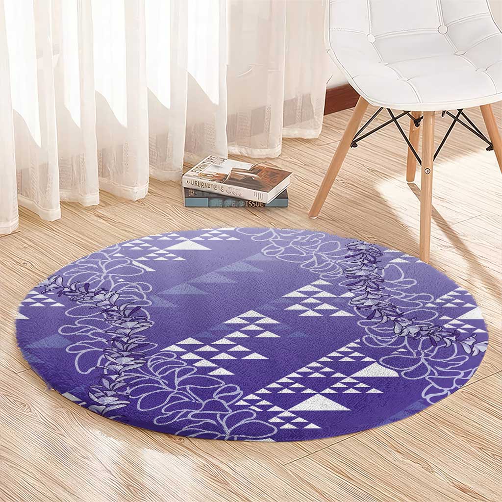Hawaii Lavender Kapa Round Carpet Vintage 'Ohe Kāpala Motifs Mix Plumeria Leis