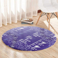 Hawaii Lavender Kapa Round Carpet Vintage 'Ohe Kāpala Motifs Mix Plumeria Leis