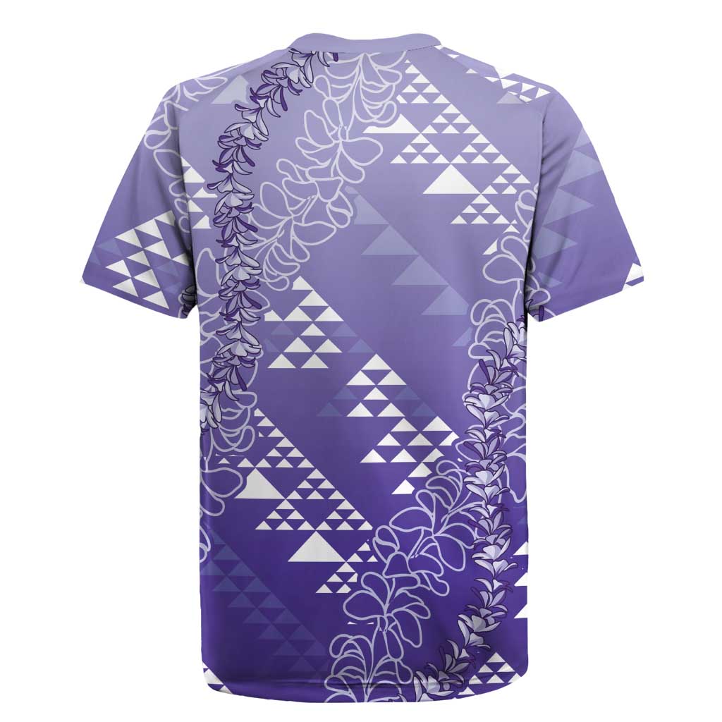 Hawaii Lavender Kapa Rugby Jersey Vintage 'Ohe Kāpala Motifs Mix Plumeria Leis