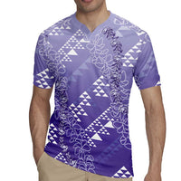 Hawaii Lavender Kapa Rugby Jersey Vintage 'Ohe Kāpala Motifs Mix Plumeria Leis