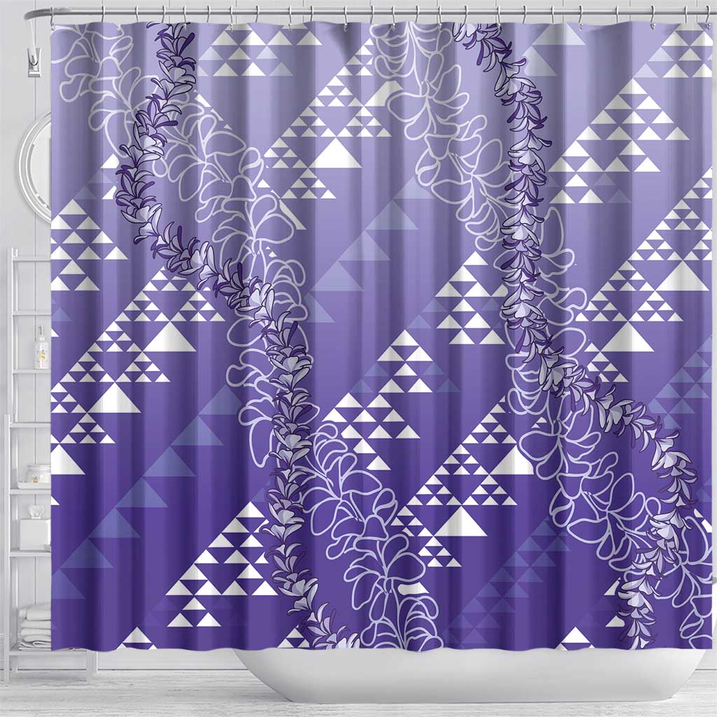 Hawaii Lavender Kapa Shower Curtain Vintage 'Ohe Kāpala Motifs Mix Plumeria Leis