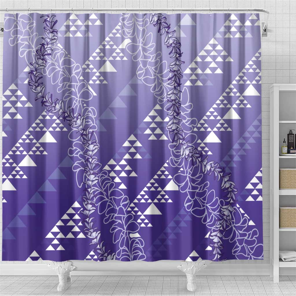 Hawaii Lavender Kapa Shower Curtain Vintage 'Ohe Kāpala Motifs Mix Plumeria Leis