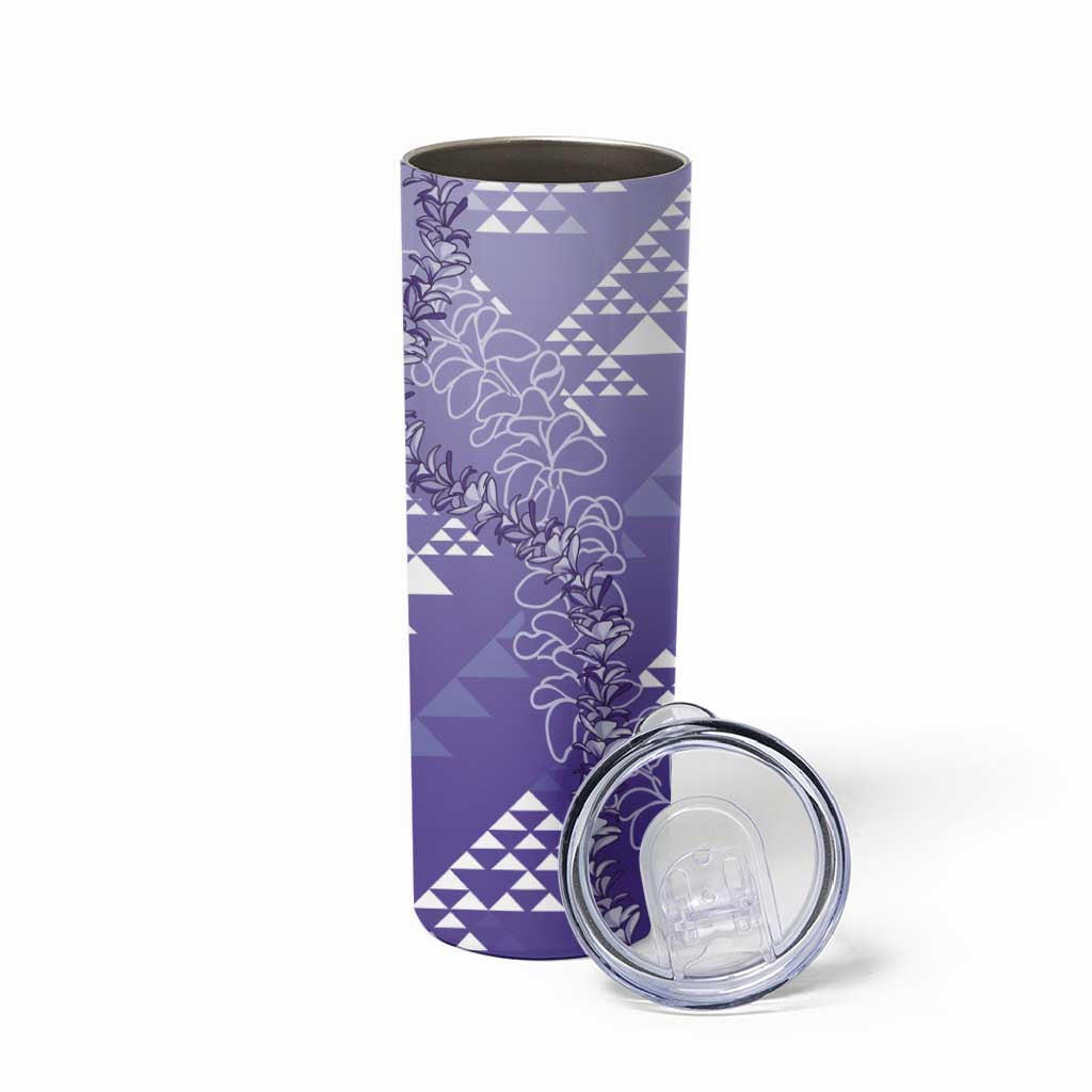 Hawaii Lavender Kapa Skinny Tumbler Vintage 'Ohe Kāpala Motifs Mix Plumeria Leis LT7 - Polynesian Pride