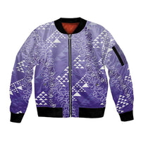 Hawaii Lavender Kapa Sleeve Zip Bomber Jacket Vintage 'Ohe Kāpala Motifs Mix Plumeria Leis