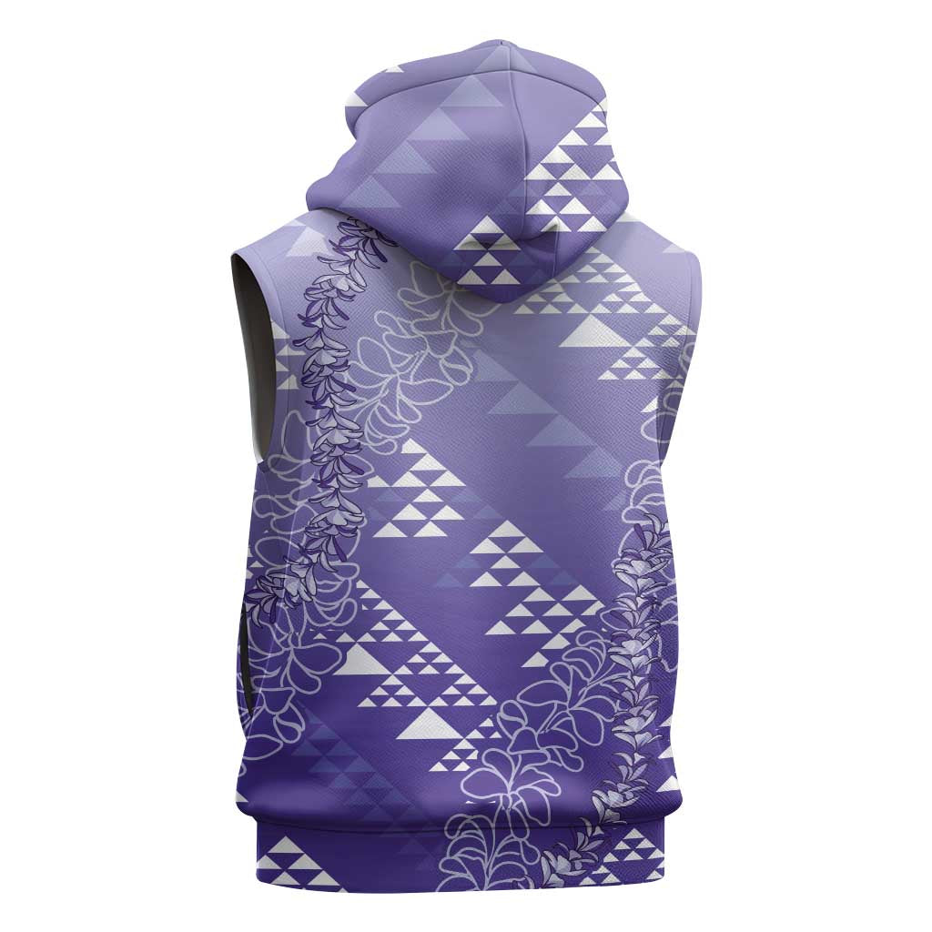 Hawaii Lavender Kapa Sleeveless Hoodie Vintage 'Ohe Kāpala Motifs Mix Plumeria Leis