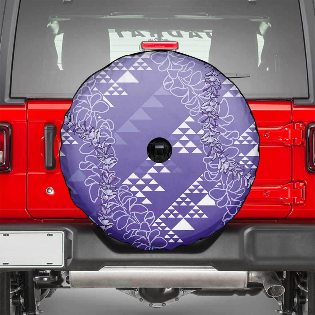 Hawaii Lavender Kapa Spare Tire Cover Vintage 'Ohe Kāpala Motifs Mix Plumeria Leis