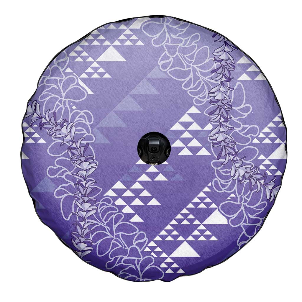 Hawaii Lavender Kapa Spare Tire Cover Vintage 'Ohe Kāpala Motifs Mix Plumeria Leis