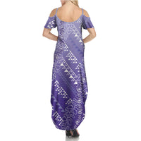 Hawaii Lavender Kapa Summer Maxi Dress Vintage 'Ohe Kāpala Motifs Mix Plumeria Leis