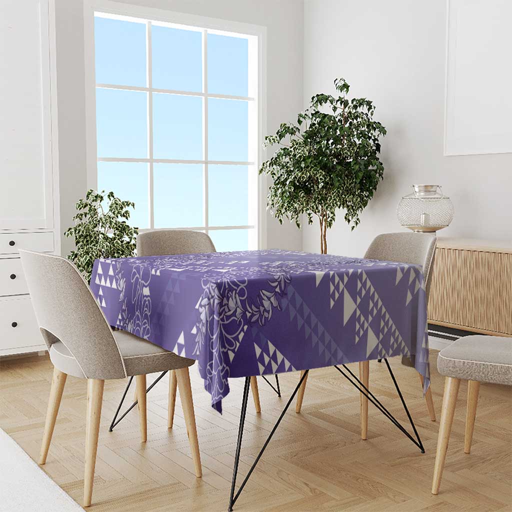 Hawaii Lavender Kapa Tablecloth Vintage 'Ohe Kāpala Motifs Mix Plumeria Leis