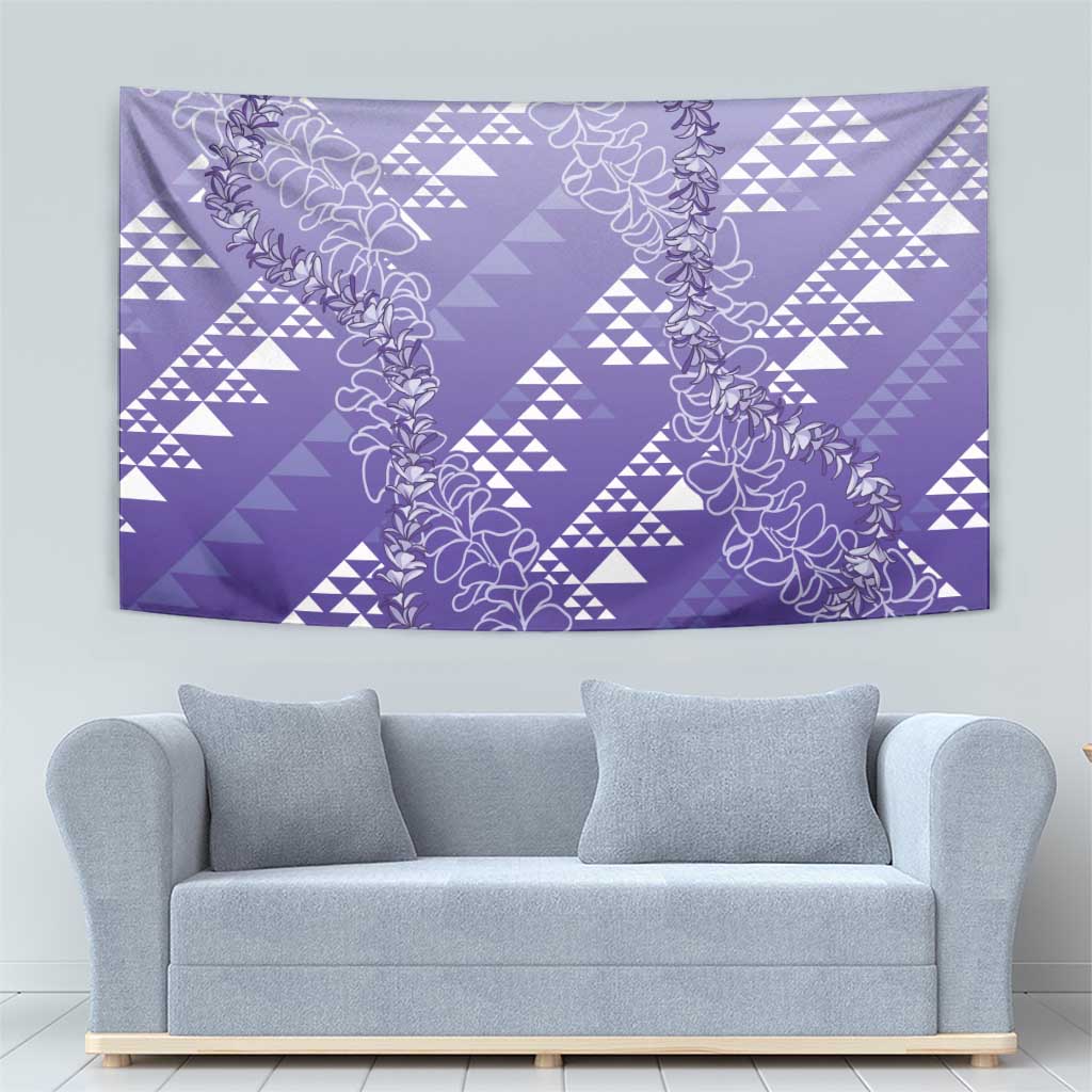 Hawaii Lavender Kapa Tapestry Vintage 'Ohe Kāpala Motifs Mix Plumeria Leis
