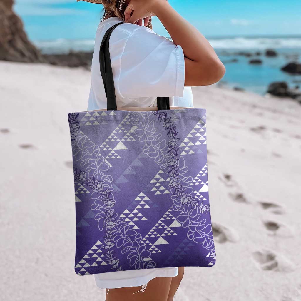 Hawaii Lavender Kapa Tote Bag Vintage 'Ohe Kāpala Motifs Mix Plumeria Leis