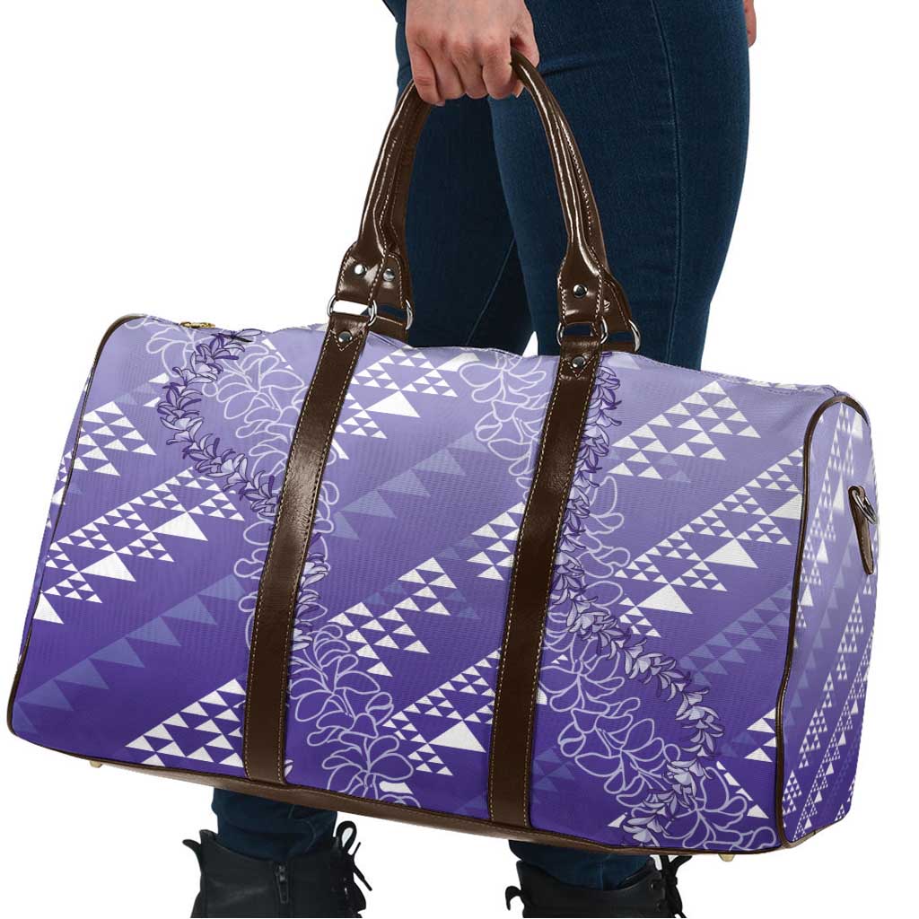 Hawaii Lavender Kapa Travel Bag Vintage 'Ohe Kāpala Motifs Mix Plumeria Leis
