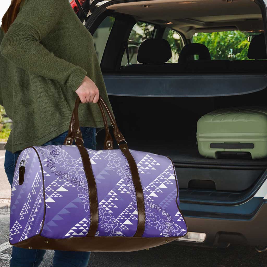 Hawaii Lavender Kapa Travel Bag Vintage 'Ohe Kāpala Motifs Mix Plumeria Leis