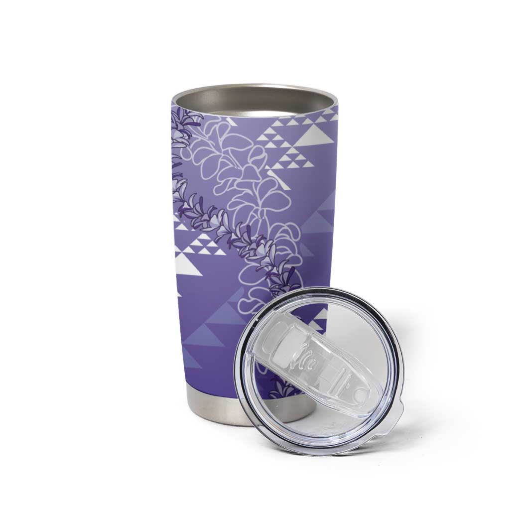 Hawaii Lavender Kapa Tumbler Cup Vintage 'Ohe Kāpala Motifs Mix Plumeria Leis