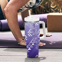 Hawaii Lavender Kapa Tumbler With Handle Vintage 'Ohe Kāpala Motifs Mix Plumeria Leis