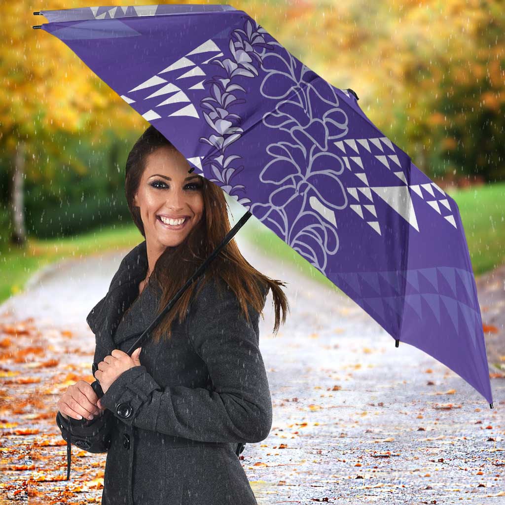 Hawaii Lavender Kapa Umbrella Vintage 'Ohe Kāpala Motifs Mix Plumeria Leis