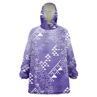 Hawaii Lavender Kapa Wearable Blanket Hoodie Vintage 'Ohe Kāpala Motifs Mix Plumeria Leis