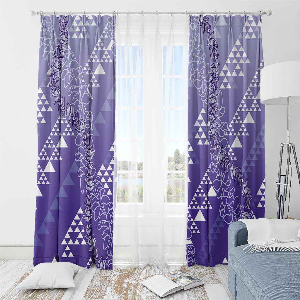 Hawaii Lavender Kapa Window Curtain Vintage 'Ohe Kāpala Motifs Mix Plumeria Leis