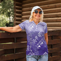 Hawaii Lavender Kapa Women Polo Shirt Vintage 'Ohe Kāpala Motifs Mix Plumeria Leis LT7 - Polynesian Pride