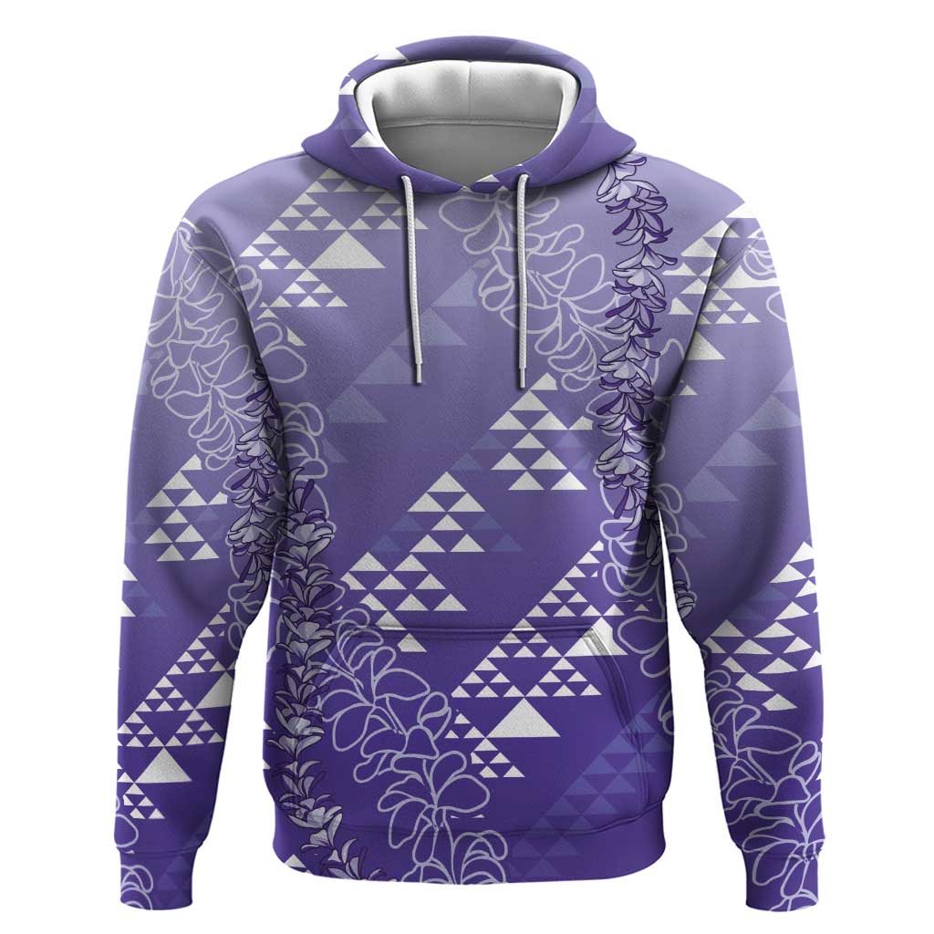 Hawaii Lavender Kapa Zip Hoodie Vintage 'Ohe Kāpala Motifs Mix Plumeria Leis