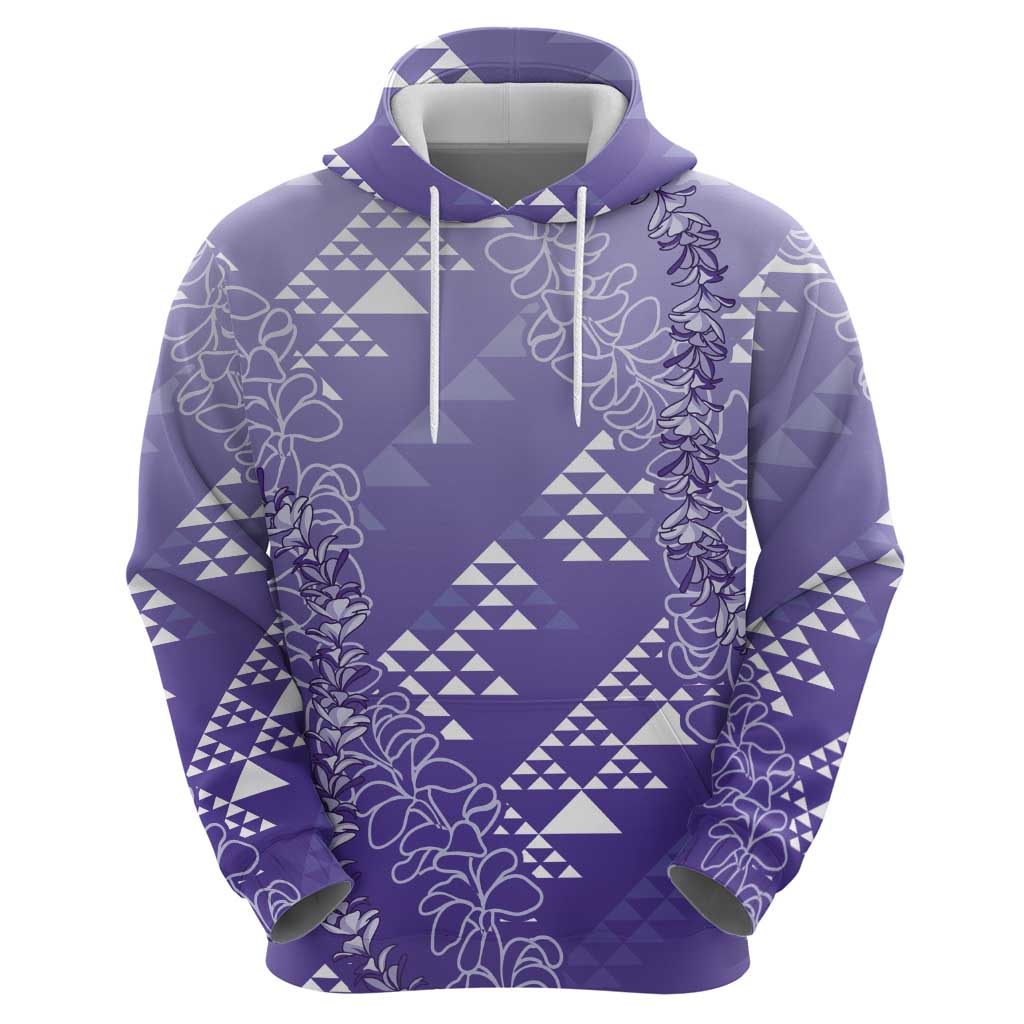Hawaii Lavender Kapa Zip Hoodie Vintage 'Ohe Kāpala Motifs Mix Plumeria Leis