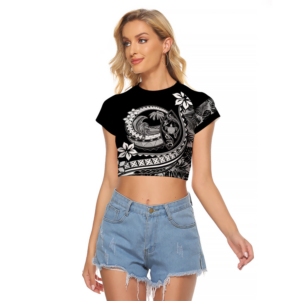 Polynesian Plumeria Raglan Cropped T Shirt Ride The Waves - Black LT7 Female Black - Polynesian Pride