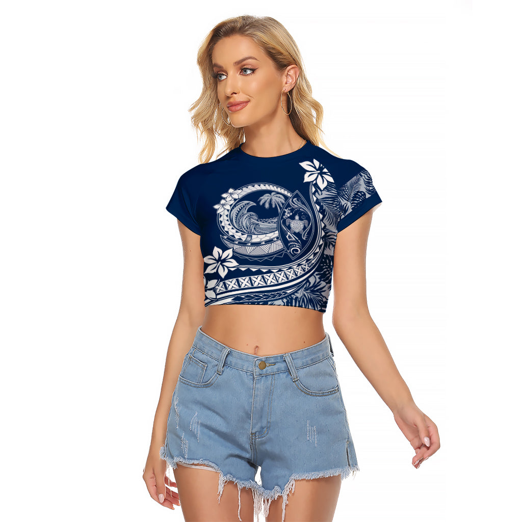 Polynesian Plumeria Raglan Cropped T Shirt Ride The Waves - Navy Blue LT7 Female Navy Blue - Polynesian Pride