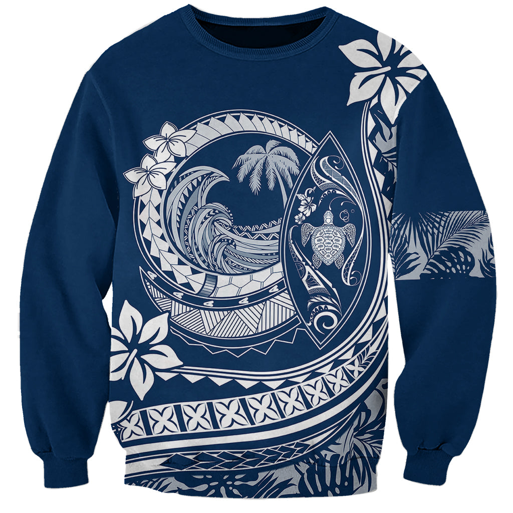 Polynesian Plumeria Sweatshirt Ride The Waves - Navy Blue LT7 Unisex Navy Blue - Polynesian Pride