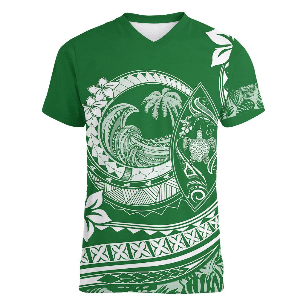 Polynesian Plumeria Women V Neck T Shirt Ride The Waves - Green LT7 Female Green - Polynesian Pride