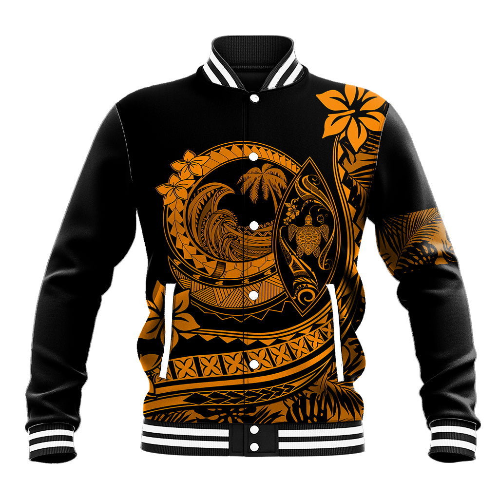 Polynesian Plumeria Baseball Jacket Ride The Waves - Orange LT7 Unisex Orange - Polynesian Pride