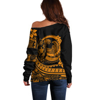 Polynesian Plumeria Off Shoulder Sweater Ride The Waves - Orange LT7 - Polynesian Pride