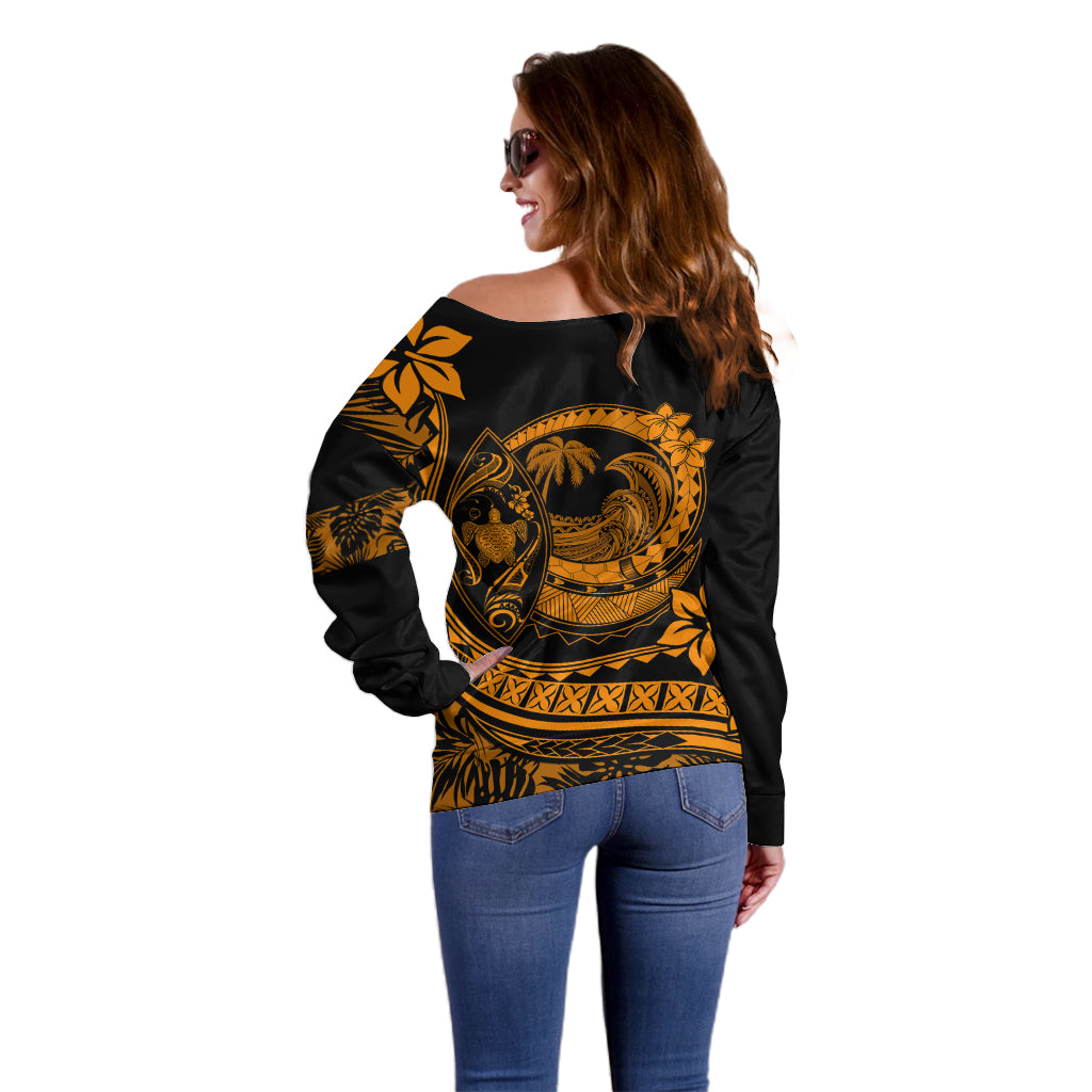 Polynesian Plumeria Off Shoulder Sweater Ride The Waves - Orange LT7 - Polynesian Pride