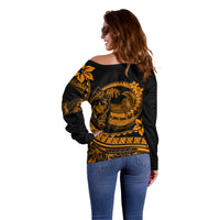 Polynesian Plumeria Off Shoulder Sweater Ride The Waves - Orange LT7 - Polynesian Pride