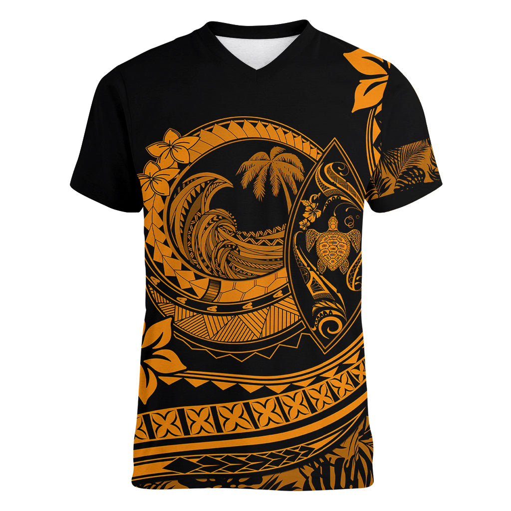 Polynesian Plumeria Women V Neck T Shirt Ride The Waves - Orange LT7 Female Orange - Polynesian Pride
