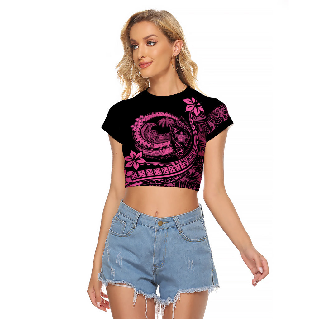 Polynesian Plumeria Raglan Cropped T Shirt Ride The Waves - Pink LT7 Female Pink - Polynesian Pride