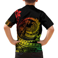 Hawaii Family Matching Outfits Polynesian Plumeria Off Shoulder Long Sleeve Dress And Shirt Family Set Clothes Ride The Waves - Reggae LT7 - Polynesian Pride
