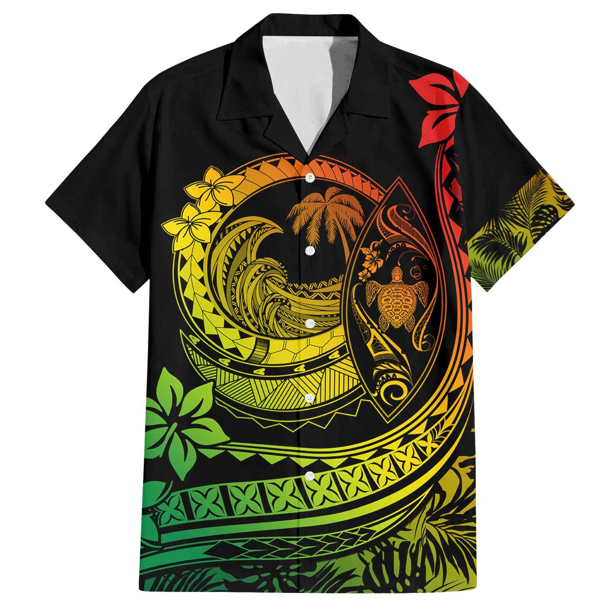 Hawaii Family Matching Outfits Polynesian Plumeria Off Shoulder Long Sleeve Dress And Shirt Family Set Clothes Ride The Waves - Reggae LT7 Dad's Shirt - Short Sleeve Reggae - Polynesian Pride