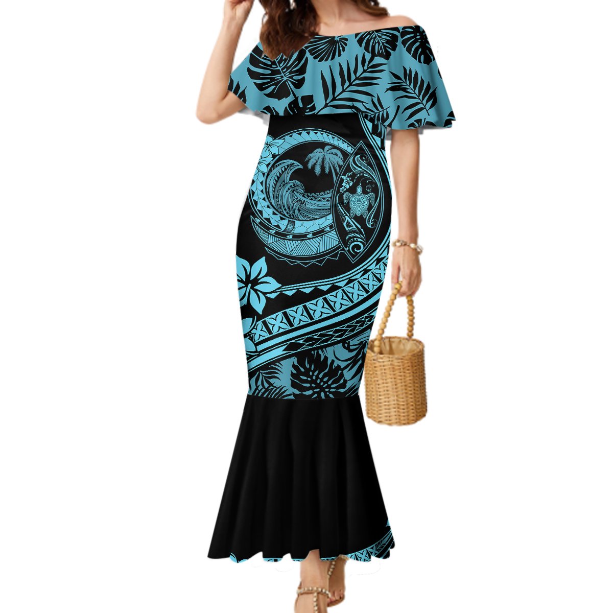 Polynesian Plumeria Mermaid Dress Ride The Waves - Turquoise LT7 Women Turquoise - Polynesian Pride
