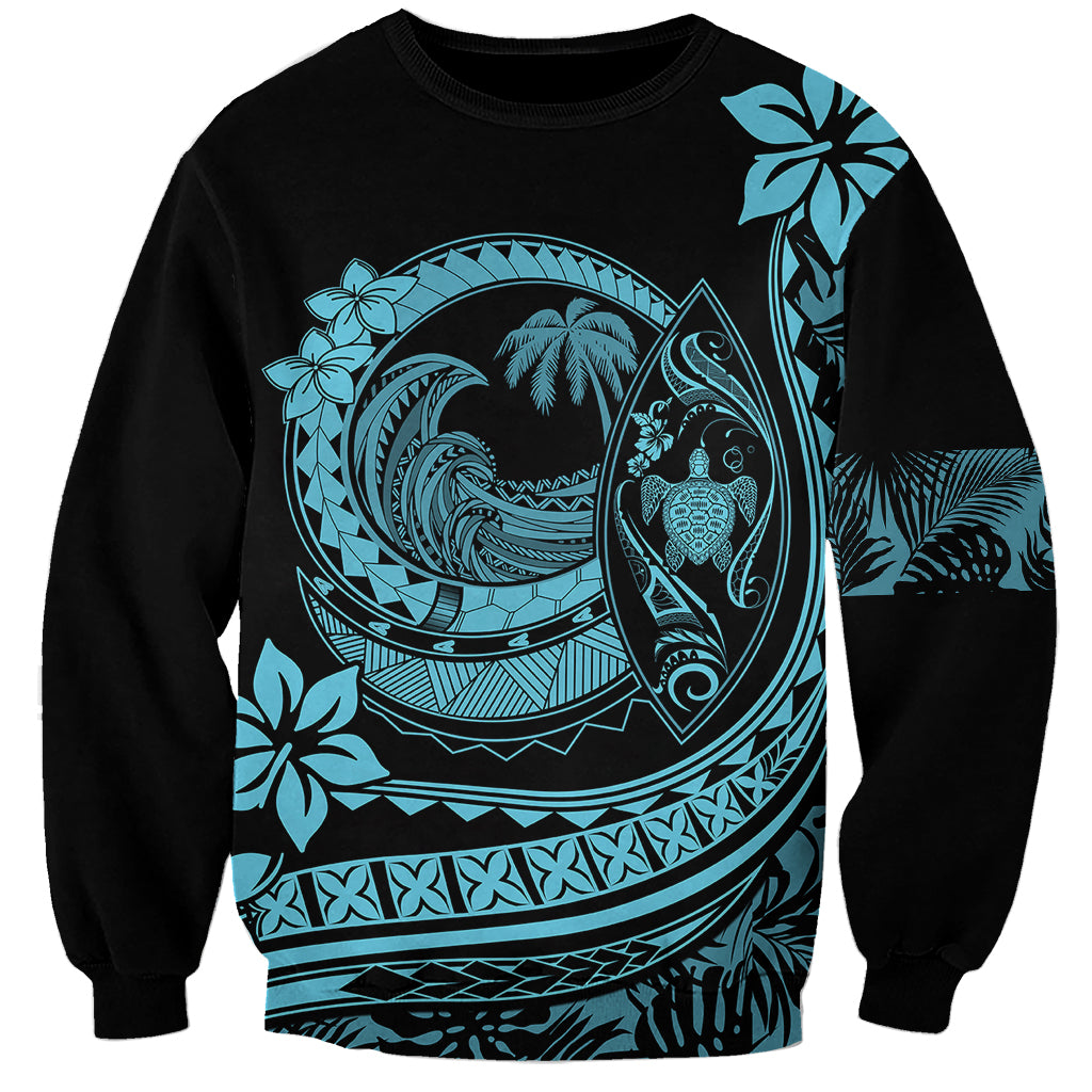 Polynesian Plumeria Sweatshirt Ride The Waves - Turquoise LT7 Unisex Turquoise - Polynesian Pride