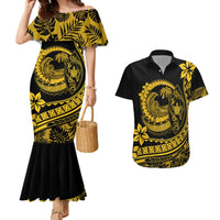 Polynesian Plumeria Couples Matching Mermaid Dress And Hawaiian Shirt Ride The Waves - Yellow LT7 Yellow - Polynesian Pride