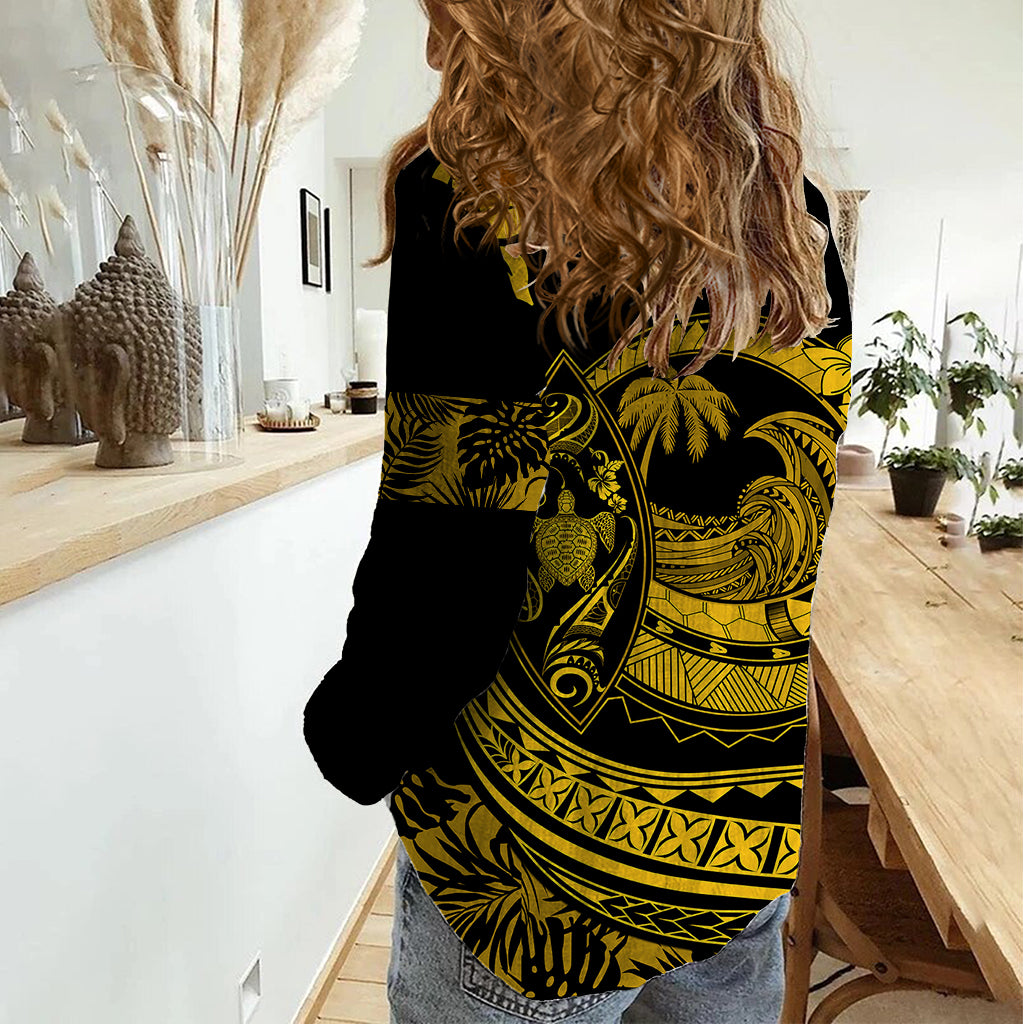 Polynesian Plumeria Women Casual Shirt Ride The Waves - Yellow LT7 - Polynesian Pride