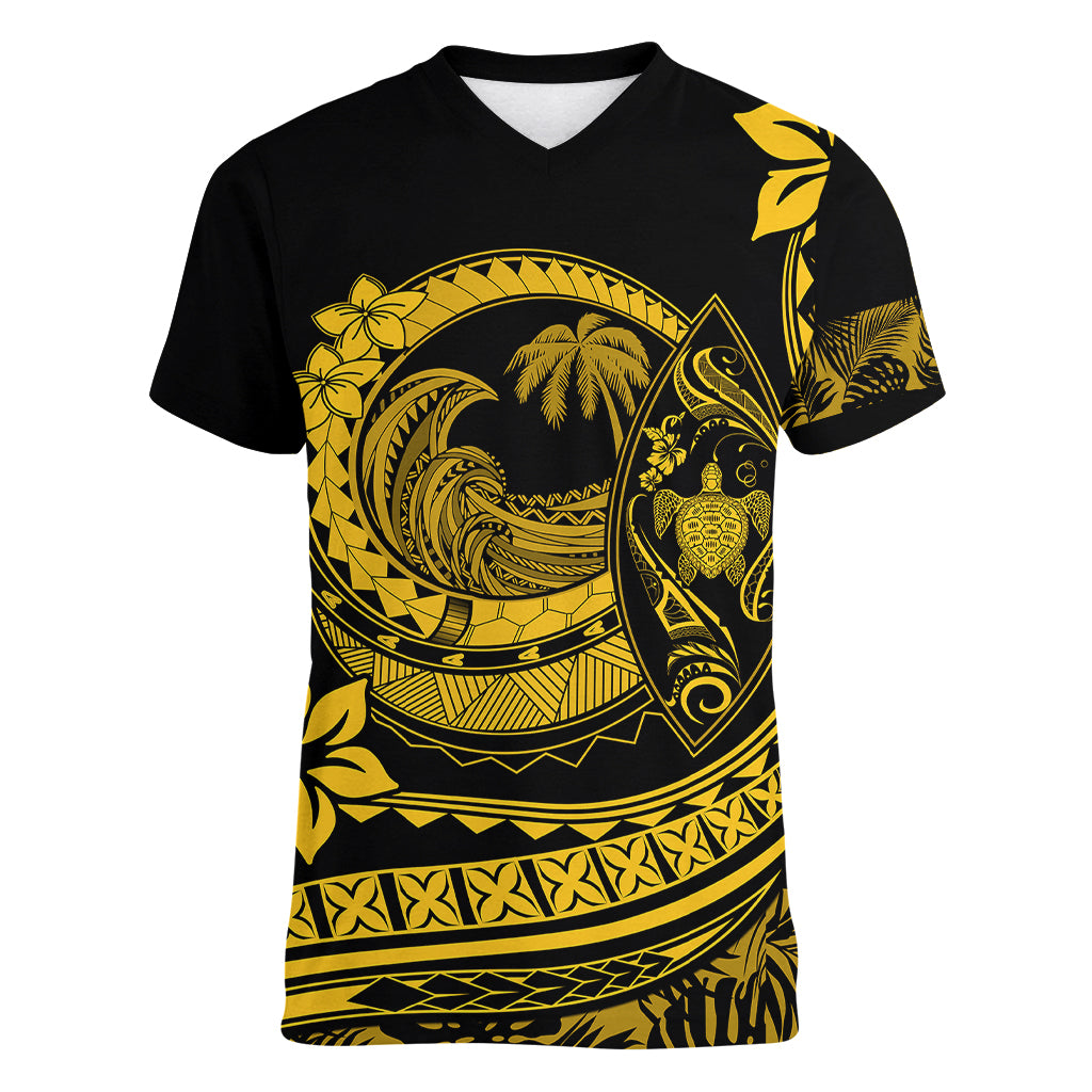 Polynesian Plumeria Women V Neck T Shirt Ride The Waves - Yellow LT7 Female Yellow - Polynesian Pride
